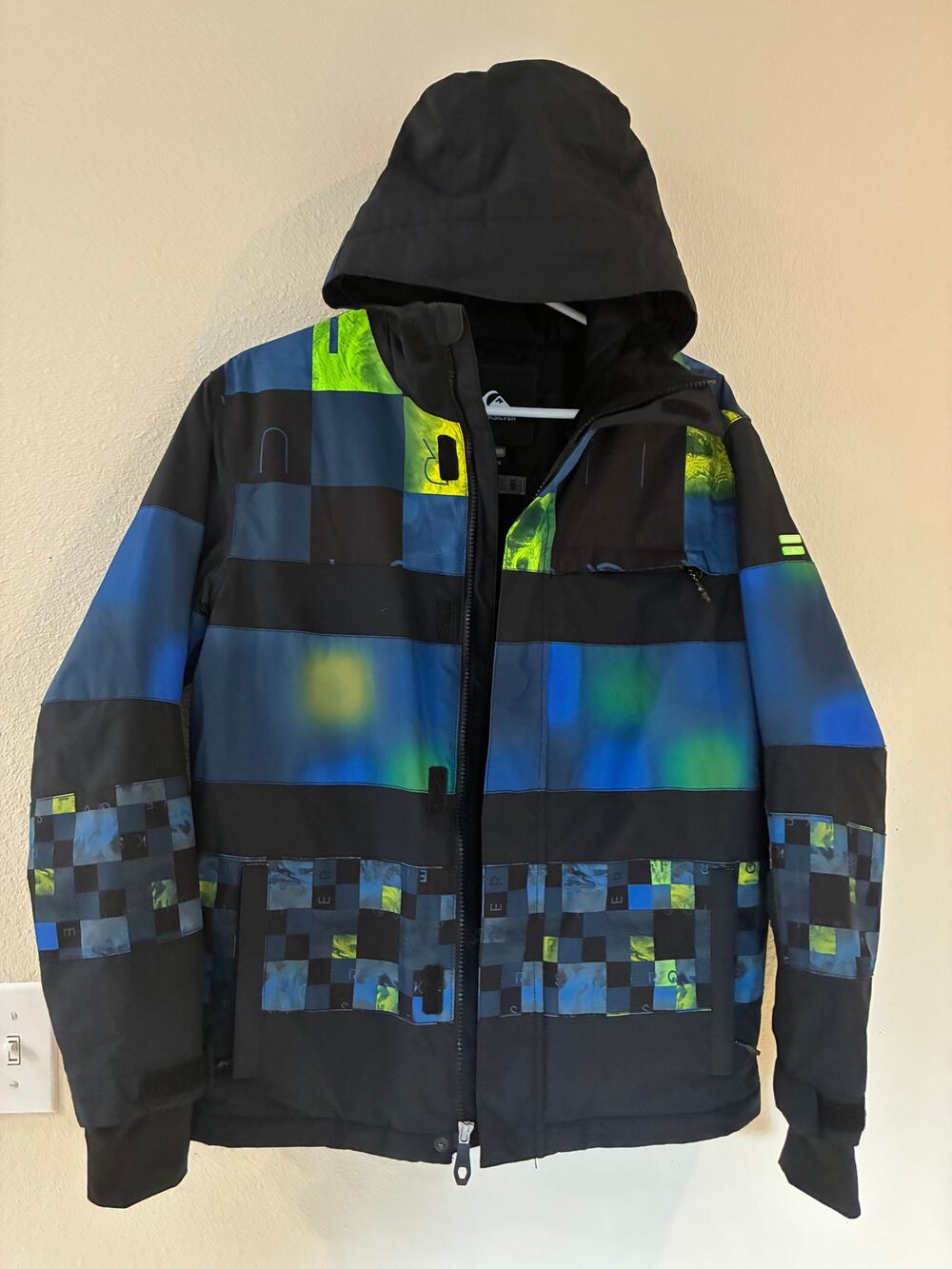 Quiksilver Boys 14 L DryFlight 10K Ski Snowboard Jacket Blue Black Hooded